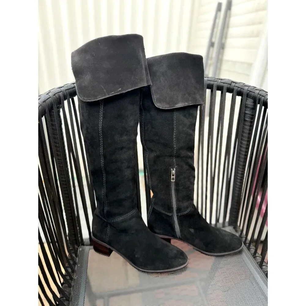 Coach Lucia Black 100% Suede Leather Over The Knee 1.75” Heel Tall Boots SZ 6.5